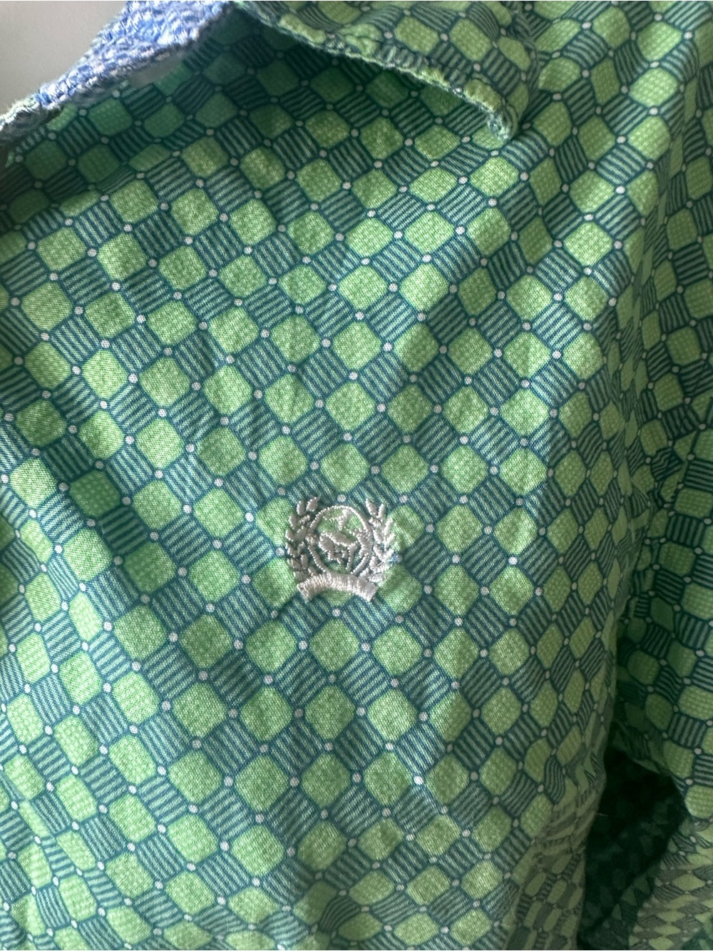 Cinch Green Geometric Print Long Sleeve Shirt Gingham Trim M Western Chic - Picture 9 of 9